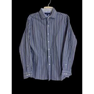 Tommy Hilfiger Mens Dress Shirt 16 1/2 - 34/35 Blue Striped Button Down Cotton